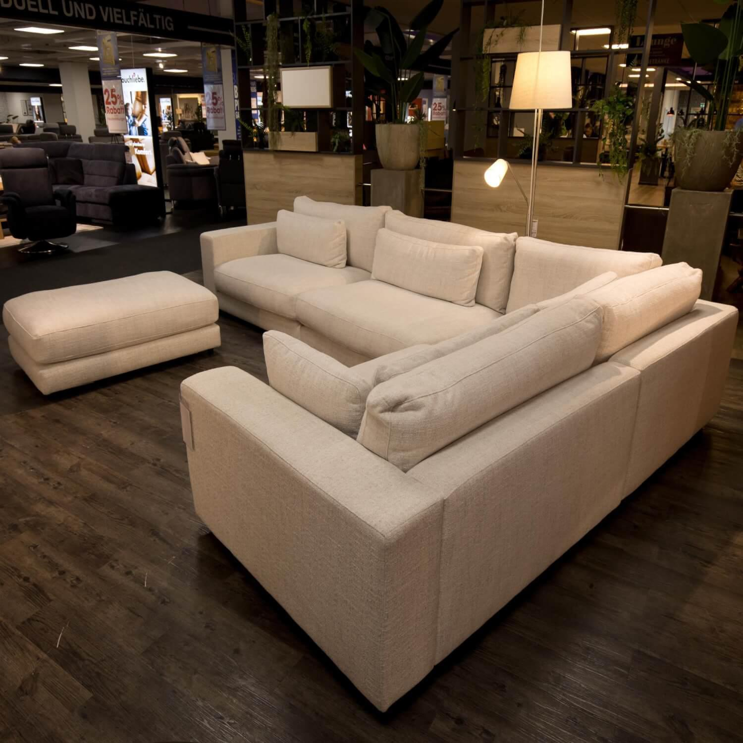 Maison - Elementgarnitur Stephen Stoff University Square Antique White Gestell Buchenholz Mit Hocker - 6