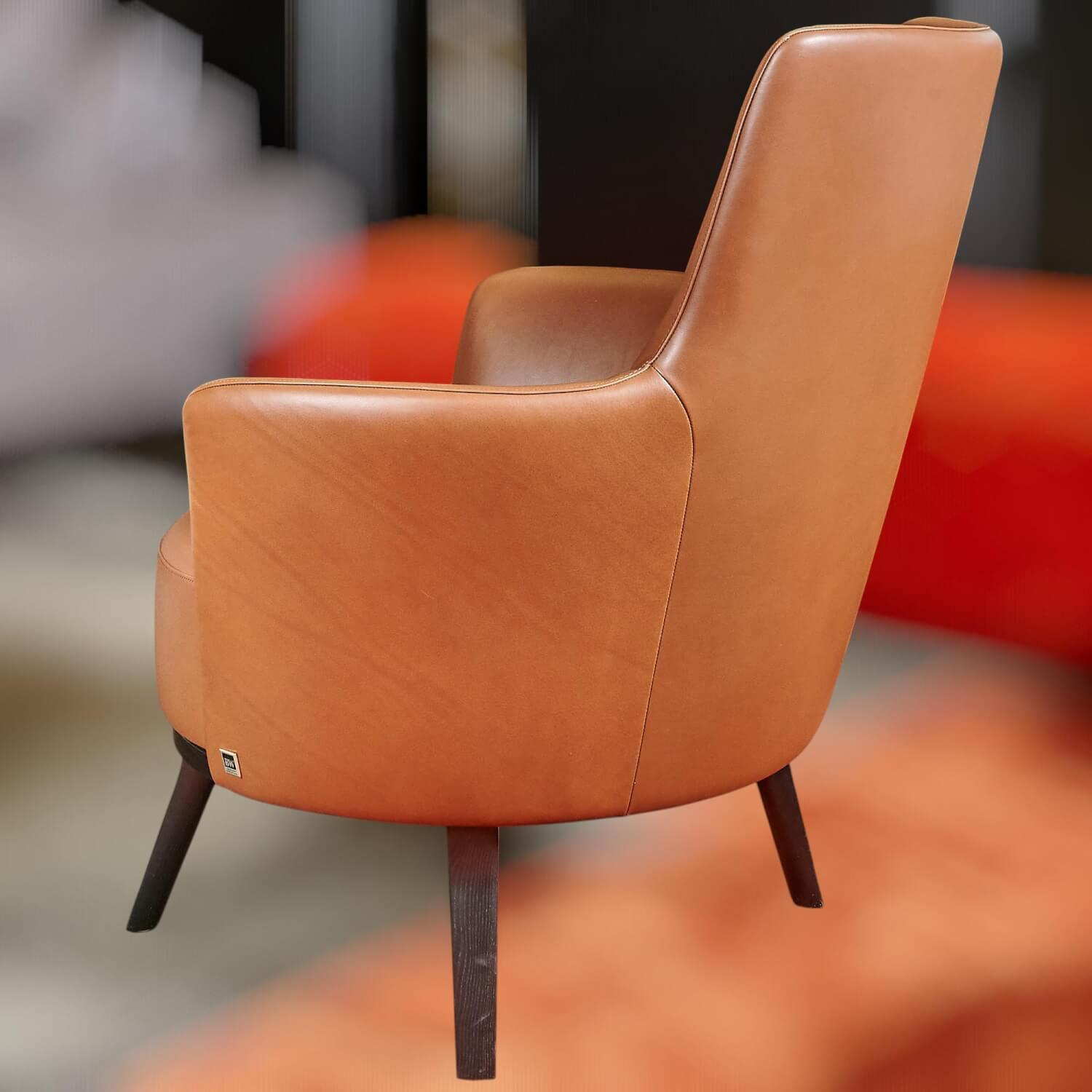 Bielefelder Werkstätten - Polo Cocktail Hochlehnsessel Leder Provence Braun mit Drehfunktion - 3
