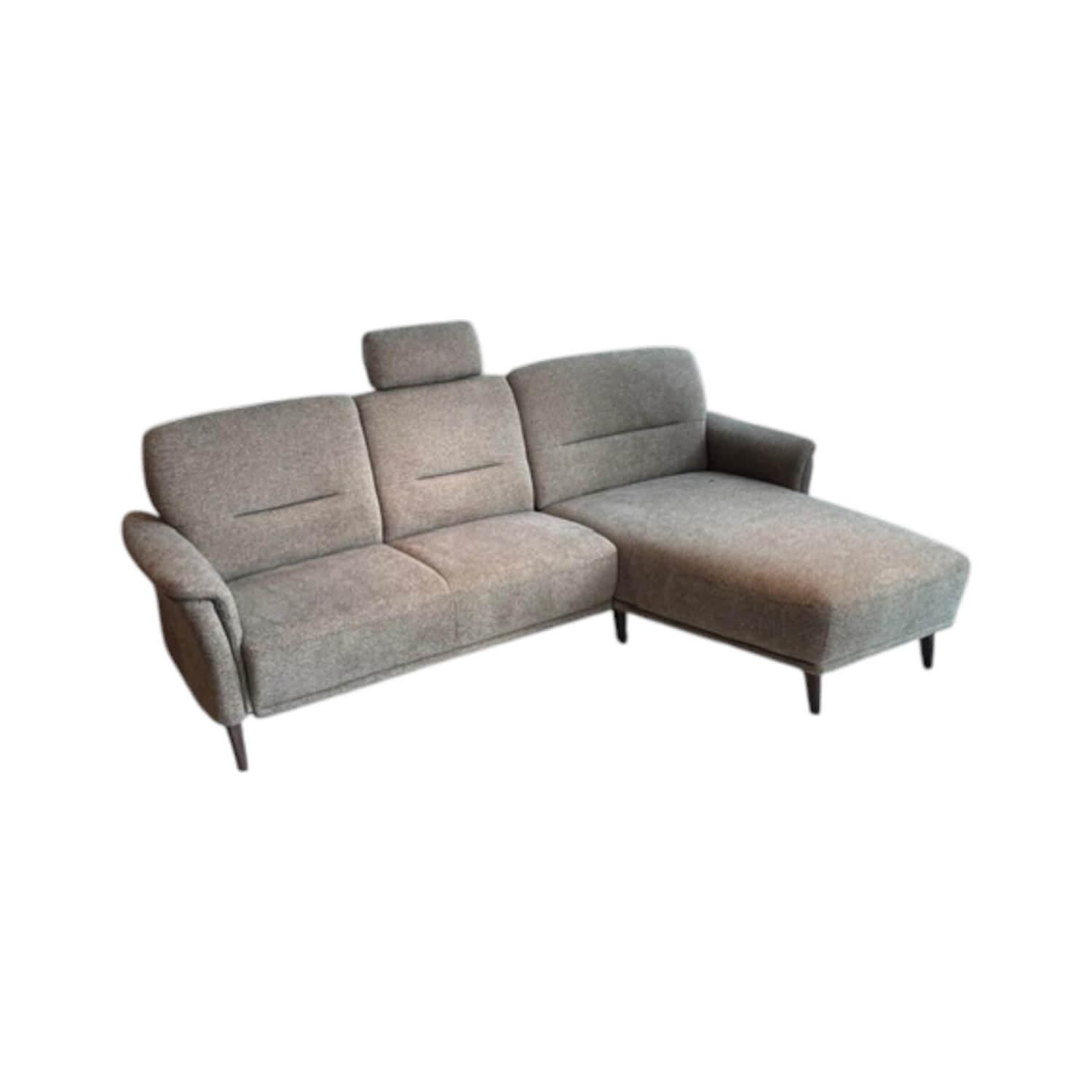 Gruber - Ecksofa Genua Stoff Catania 7 Mode Grau Füße Massivholz Gebeizt Mit Klappbarer Armlehne Und Sitztiefenverstellung - 1