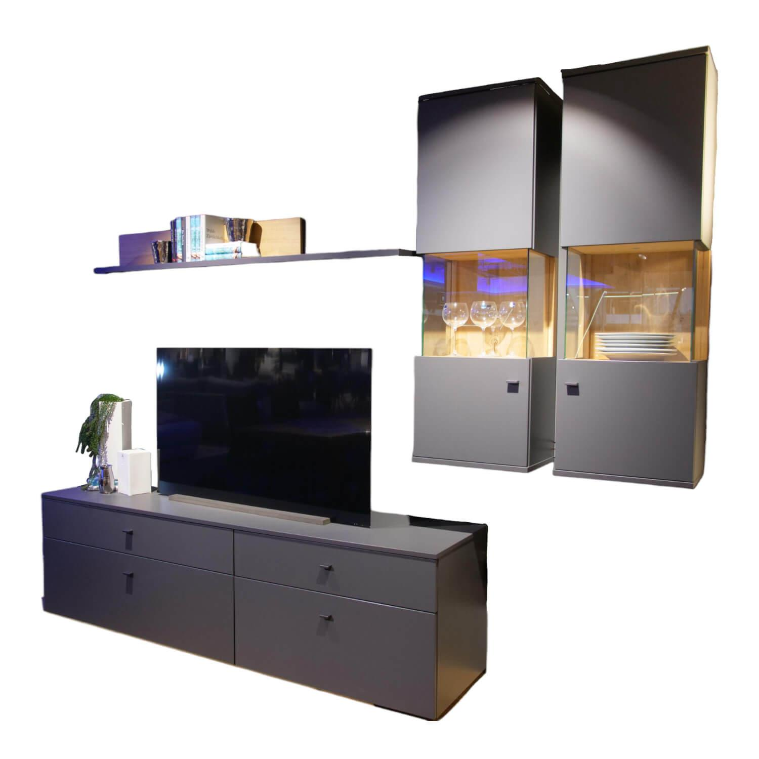 Mondo - Wohnwand Futura - 9752 Lack Schiefer Grau Matt PG2 - 1