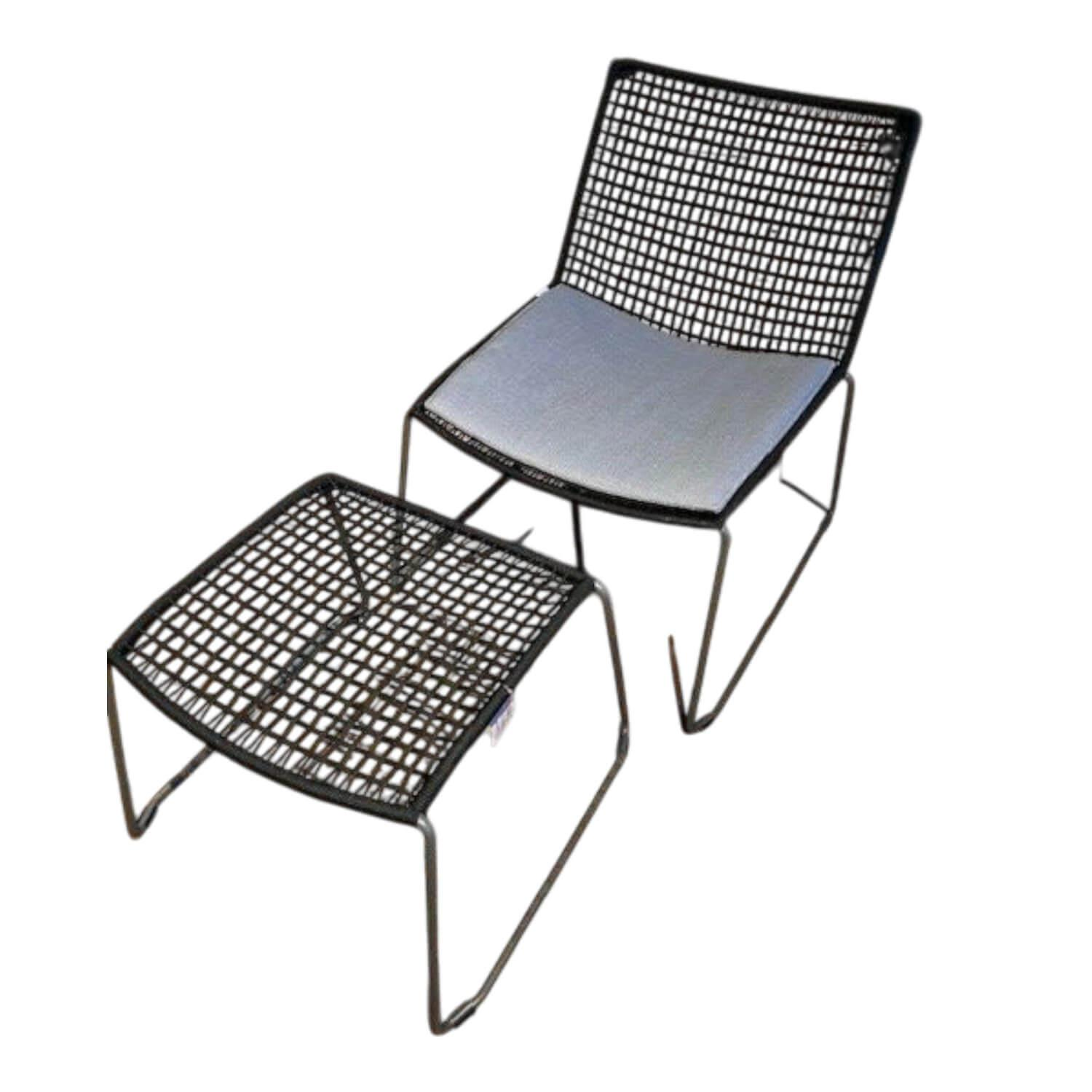 Weishäupl - Stuhl Slope Gestell Perlgrün Korpelgeflecht Moos mit Hocker - 1