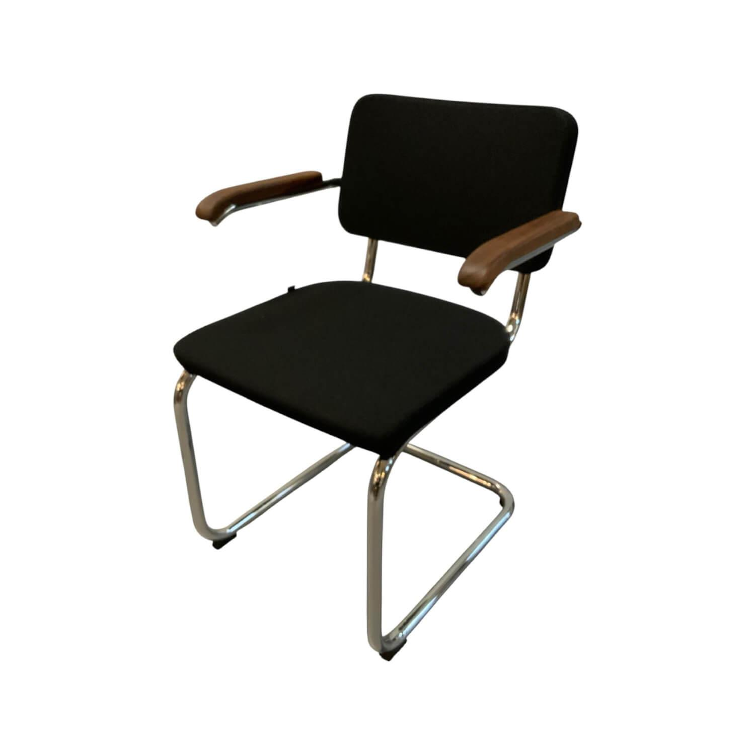 Thonet - Freischwinger S64PV Stoff I Step 60999 Schwarz Gestell Chrom Armauflagen Nussbaum Geölt - 1