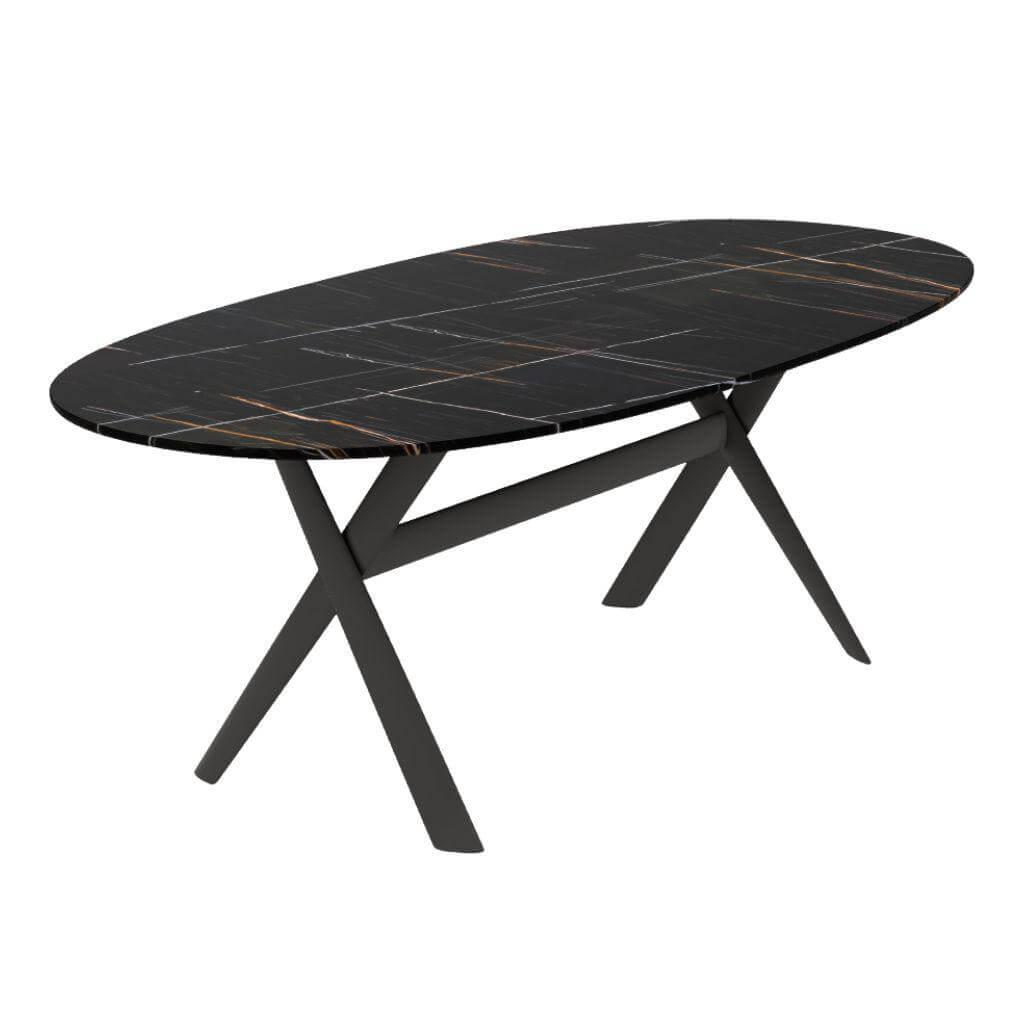 Molteni & C - Esstisch Gatwick Platte Marmor Sahara Noir Gestell Metall Zinnfarbig - 1