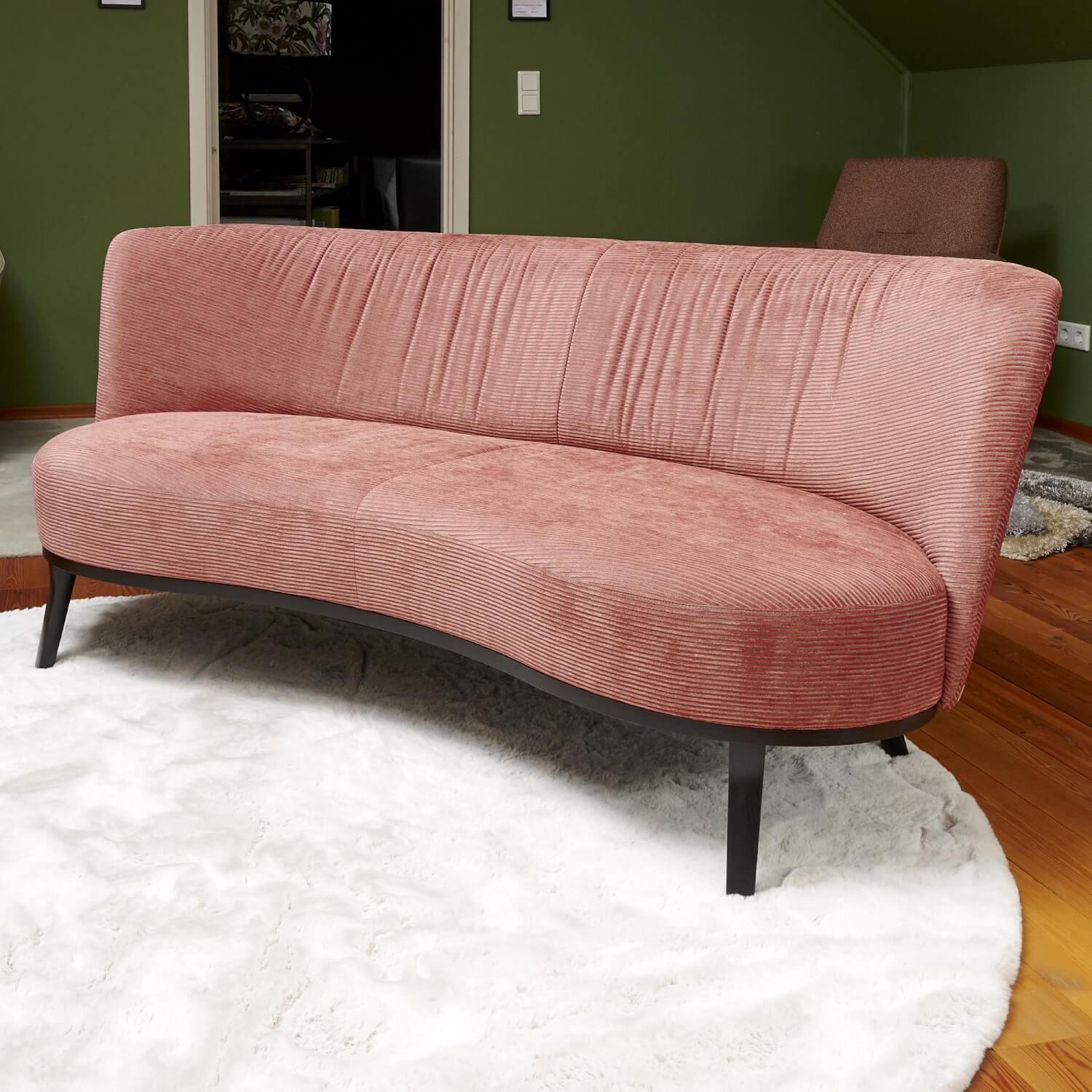 Bielefelder Werkstätten - Sofa Polo Cocktail Stoff JAB Silas 1030 064 Rosa Gestell Esche Schwarz Gebeizt Mit Hocker - 8