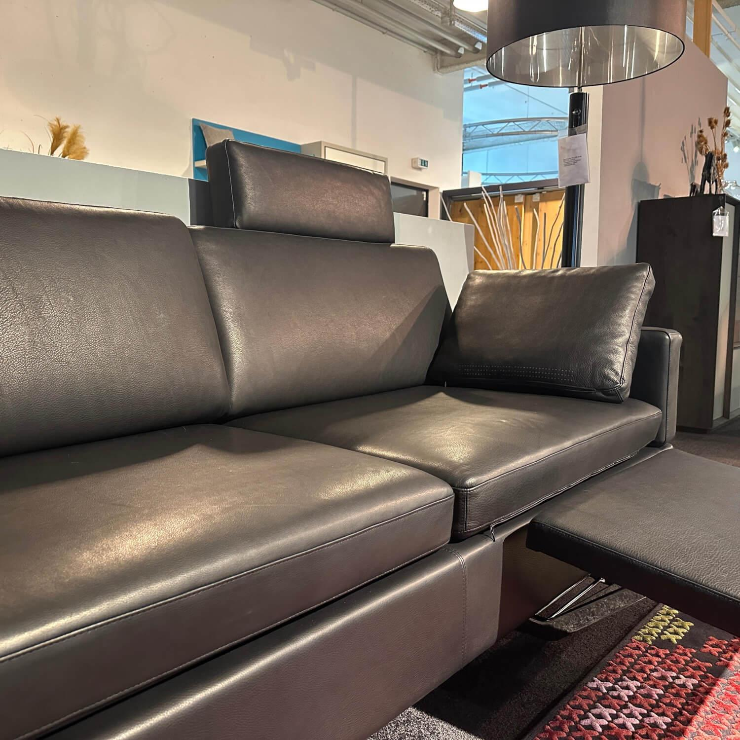 Brühl - Sofa Alba System 0 Leder Pearl 5707 10 Schwarz Winkelfüße Metall Verchromt Inklusive Fußstütze - 2