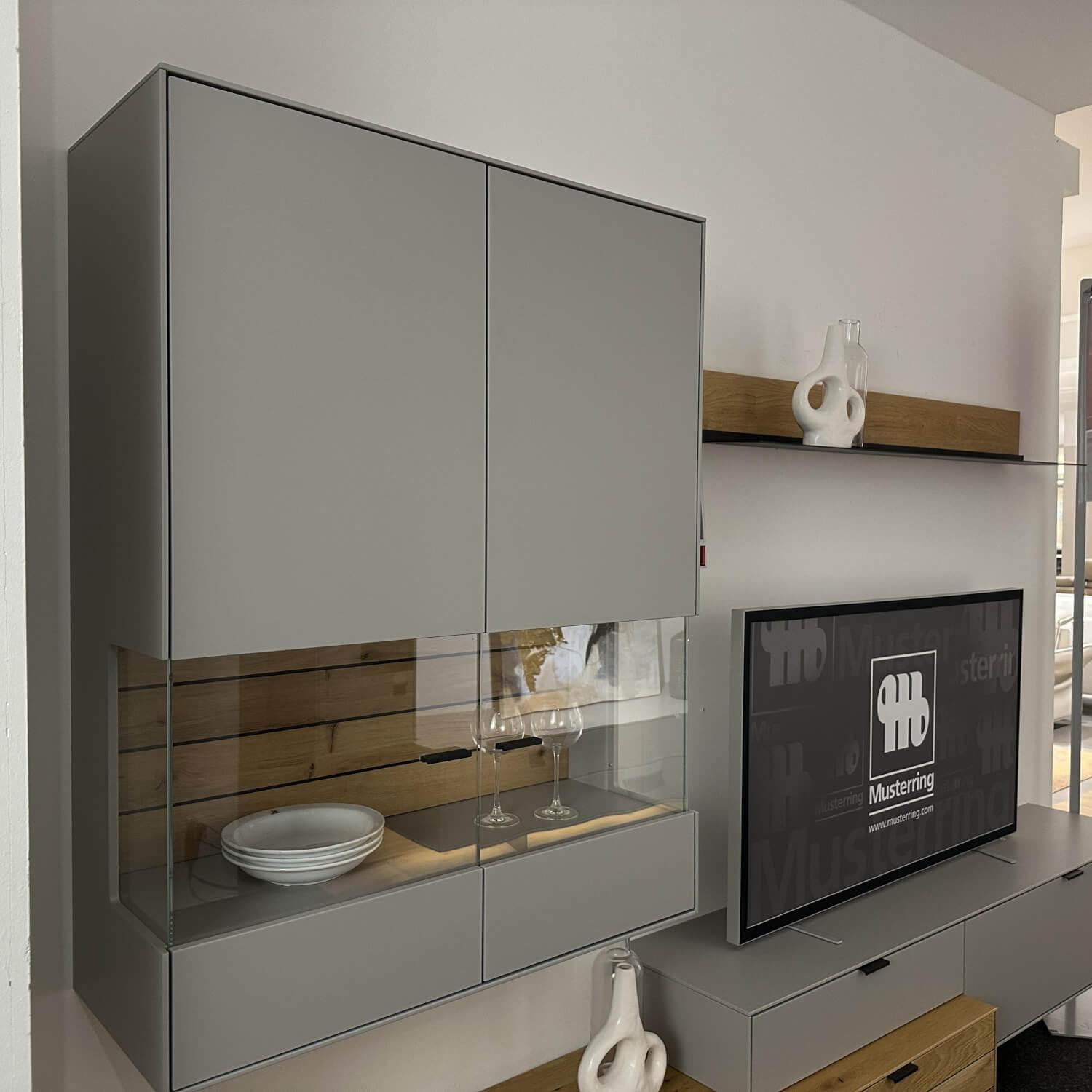 Wöstmann - Wohnwand WM 2380 Lack Samtgrau Holz Balkeneiche Und Wildeiche Massiv Mit Beleuchtung - 4