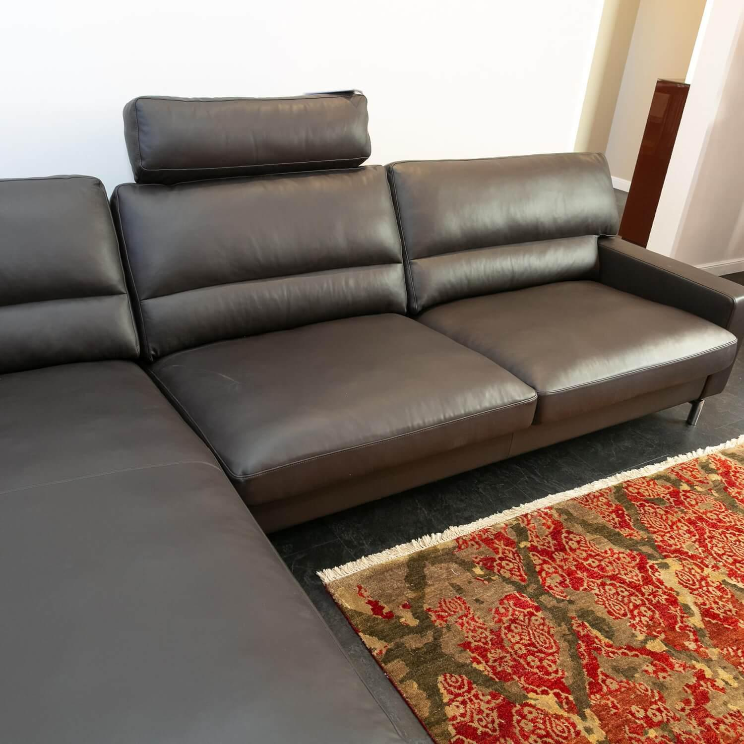 Erpo - Ecksofa Esparo 400 Leder J 42.090 Braun Schwarz Fußstütze Leder J 42.090 - 8