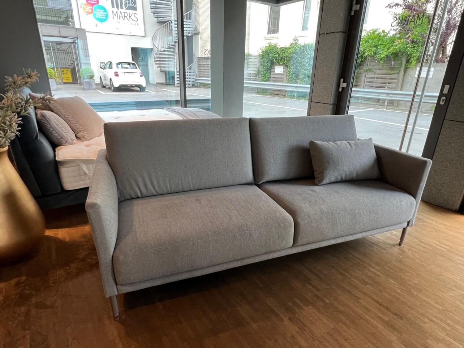 Rolf Benz - Sofa Cara Cover fabric 14.113 Silver gray Base metal round tube matt chrome With felt glides - 7