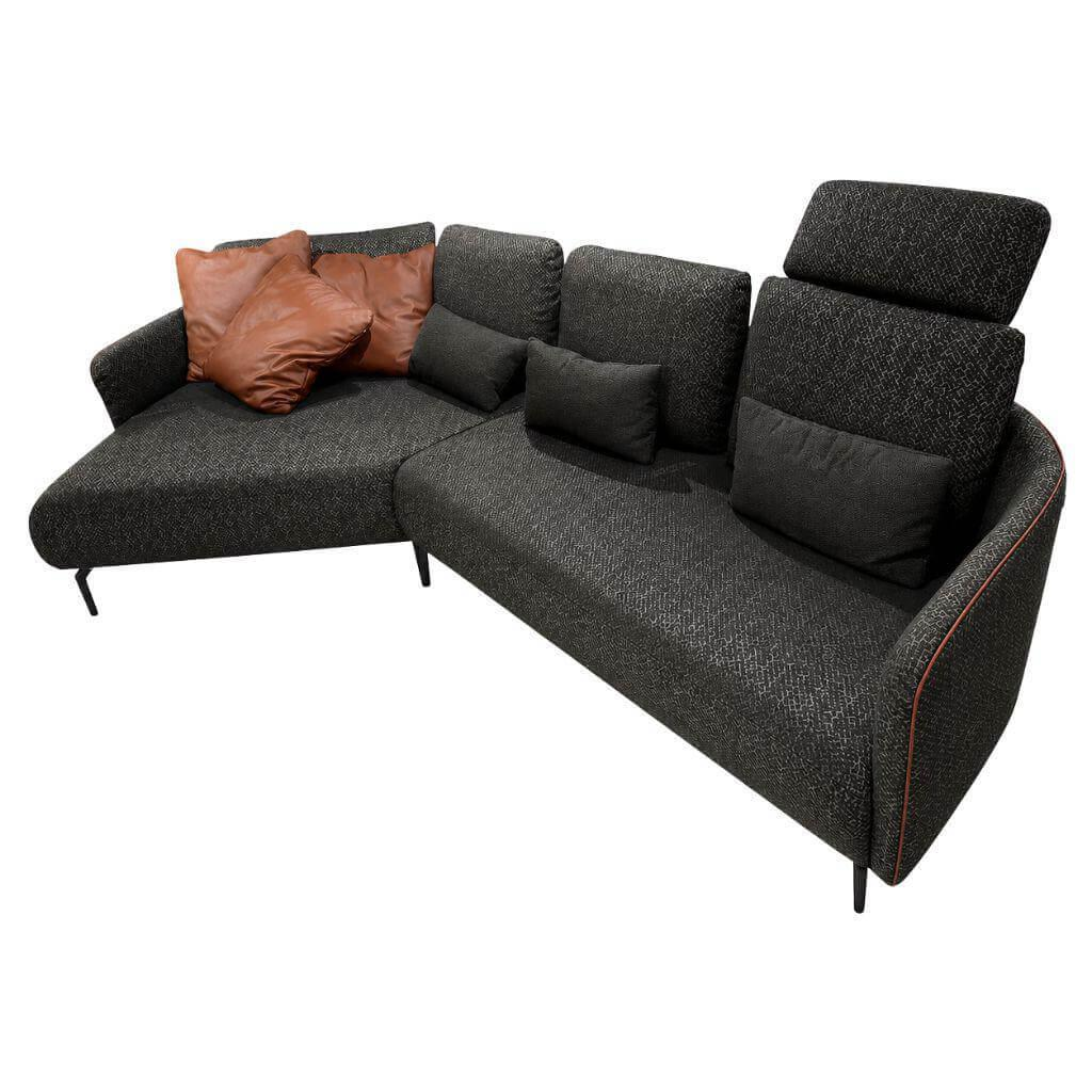 Hülsta - Sofa Abschlusssessel 470 Stoff 082-49 Schwarzbraun Fuß Aluminium Umbragrau Lackiert - 1