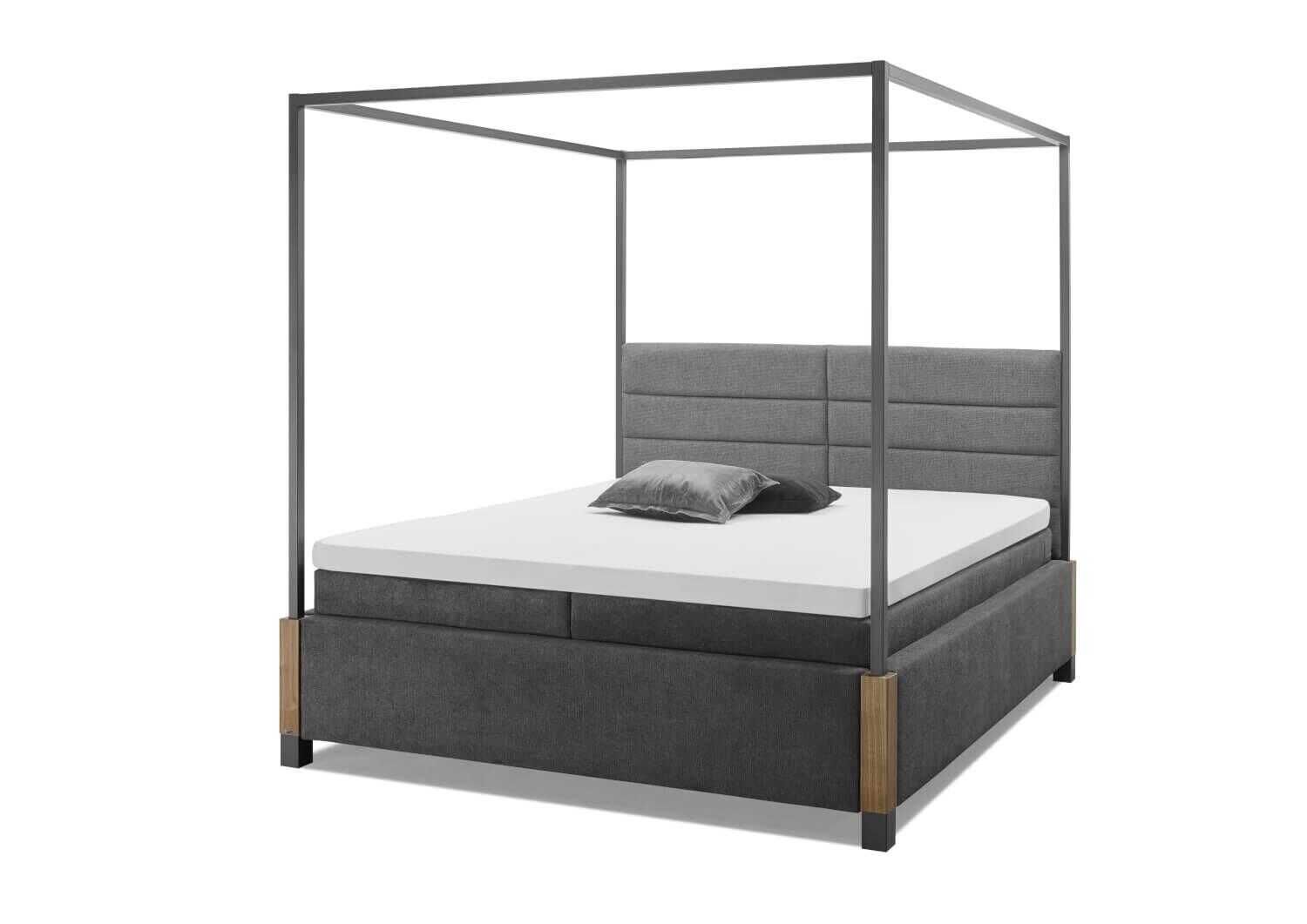 Gallery M - Himmelbett My Heaven Stoff D040 Anthrazit Grobstruktur 180x200 mit Matratzen und Federholzrahmen - 1