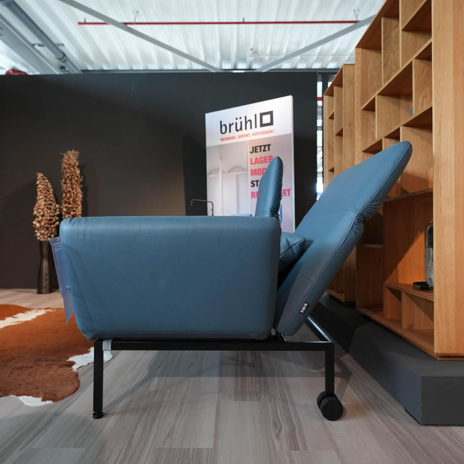 Brühl - Sofa Roro Medium Anilinleder Jumbo Taubenblau Blau Fuß Chrom Schwarz Pulverbeschichtet Mit Rollen - 4