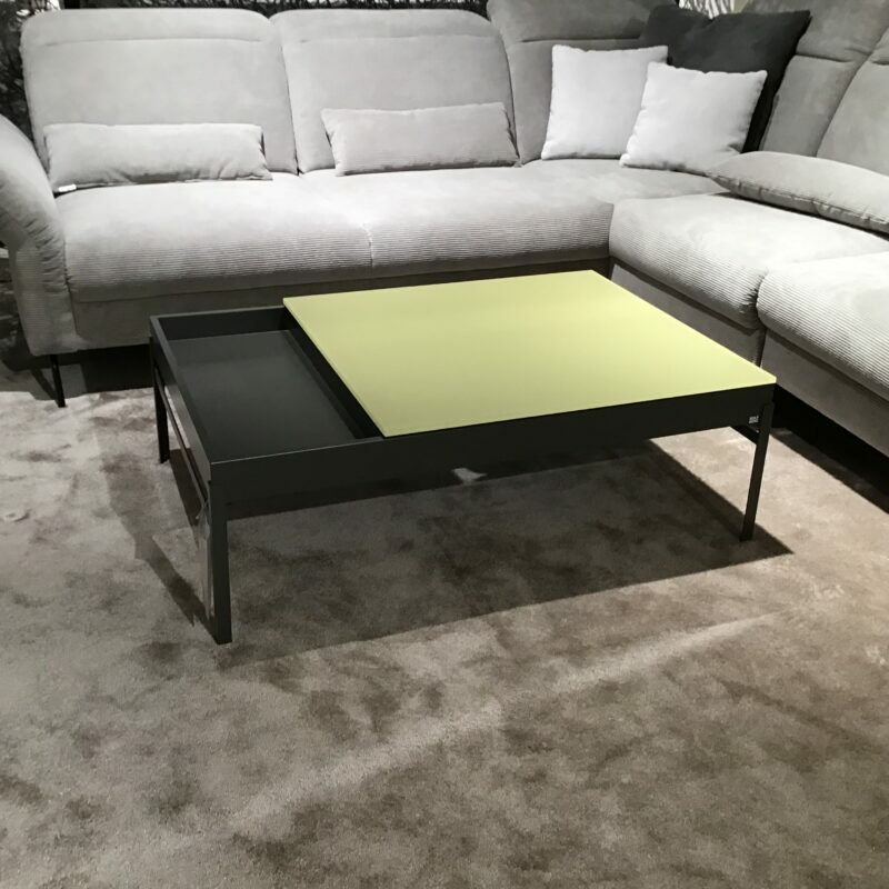 Rolf Benz - Rolf Benz 8410-131 Couchtisch Glasplatte Verschiebbar Olivgelb Gelb Grün Korpus Umbragrau Grau Lackiert Gestell Stahl Lackiert Umbragrau Mit Stauraum - 3