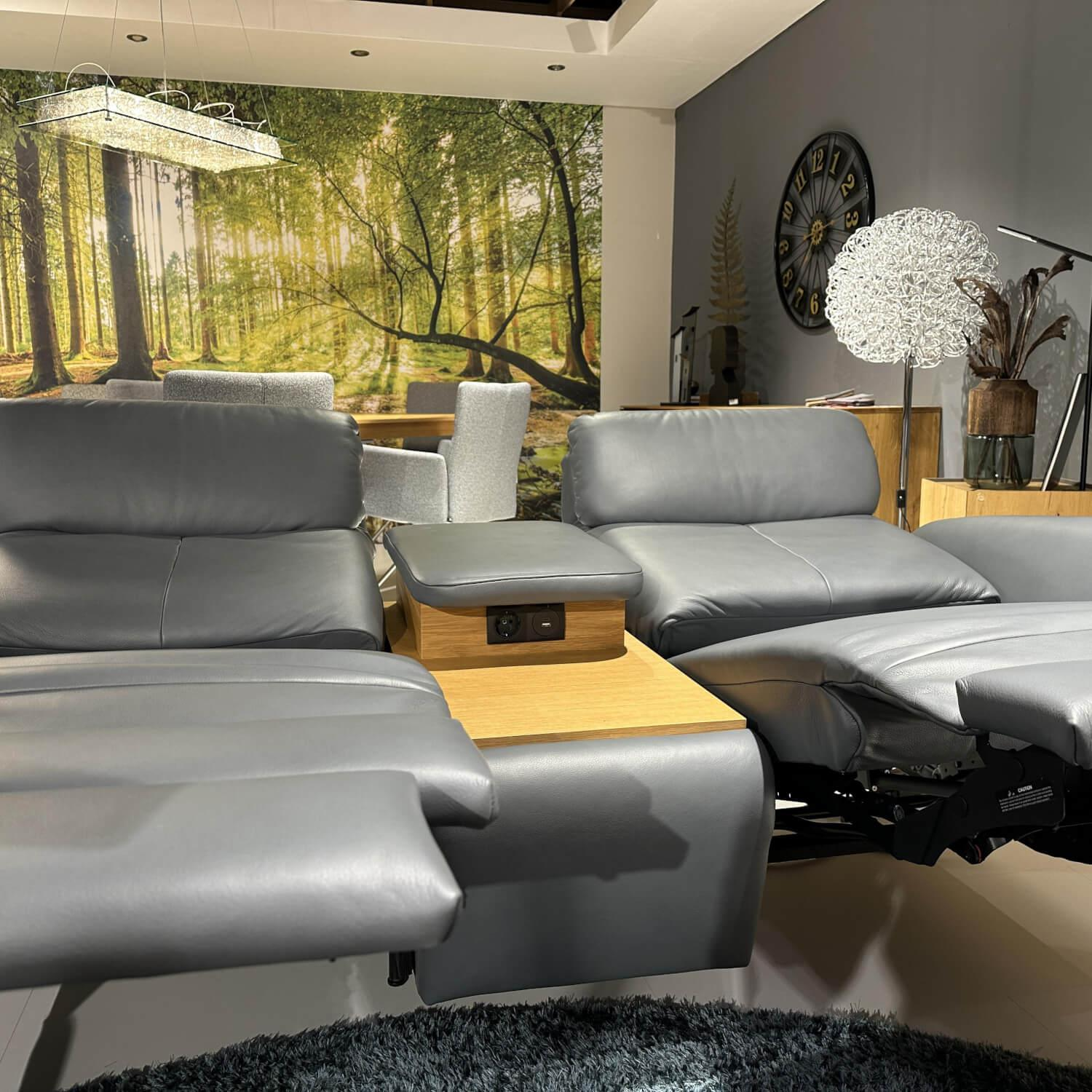 Natura - Garnitur Sofa Fresno Leder Mercury Blue Grey Blau Grau Metallfuß Schwarz Matt Mit Motorischer Relaxfunktion - 7