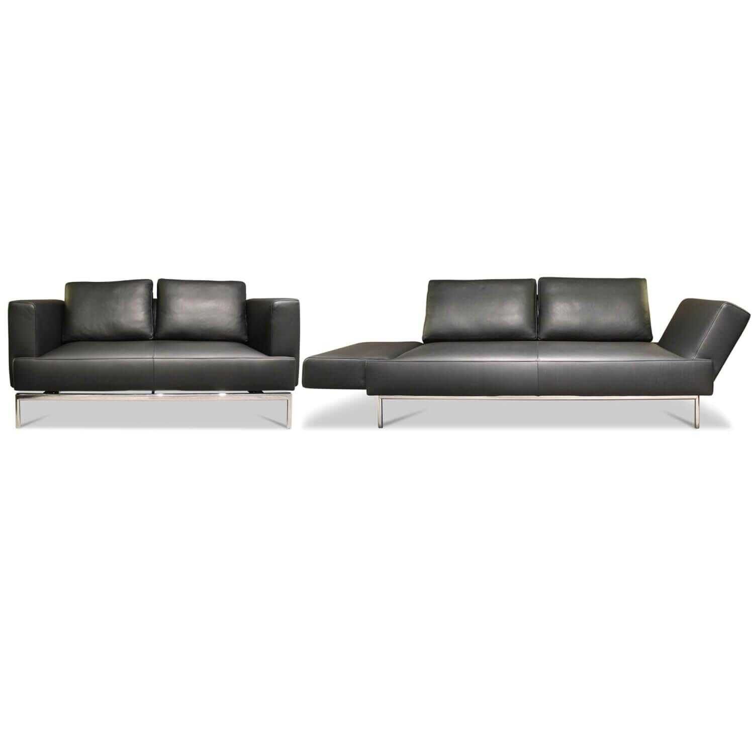 FSM - Garnitur Easy Leder T 99 Schwarz Füße Verchromt 2 Sofas mit Verstellfunktion - 1