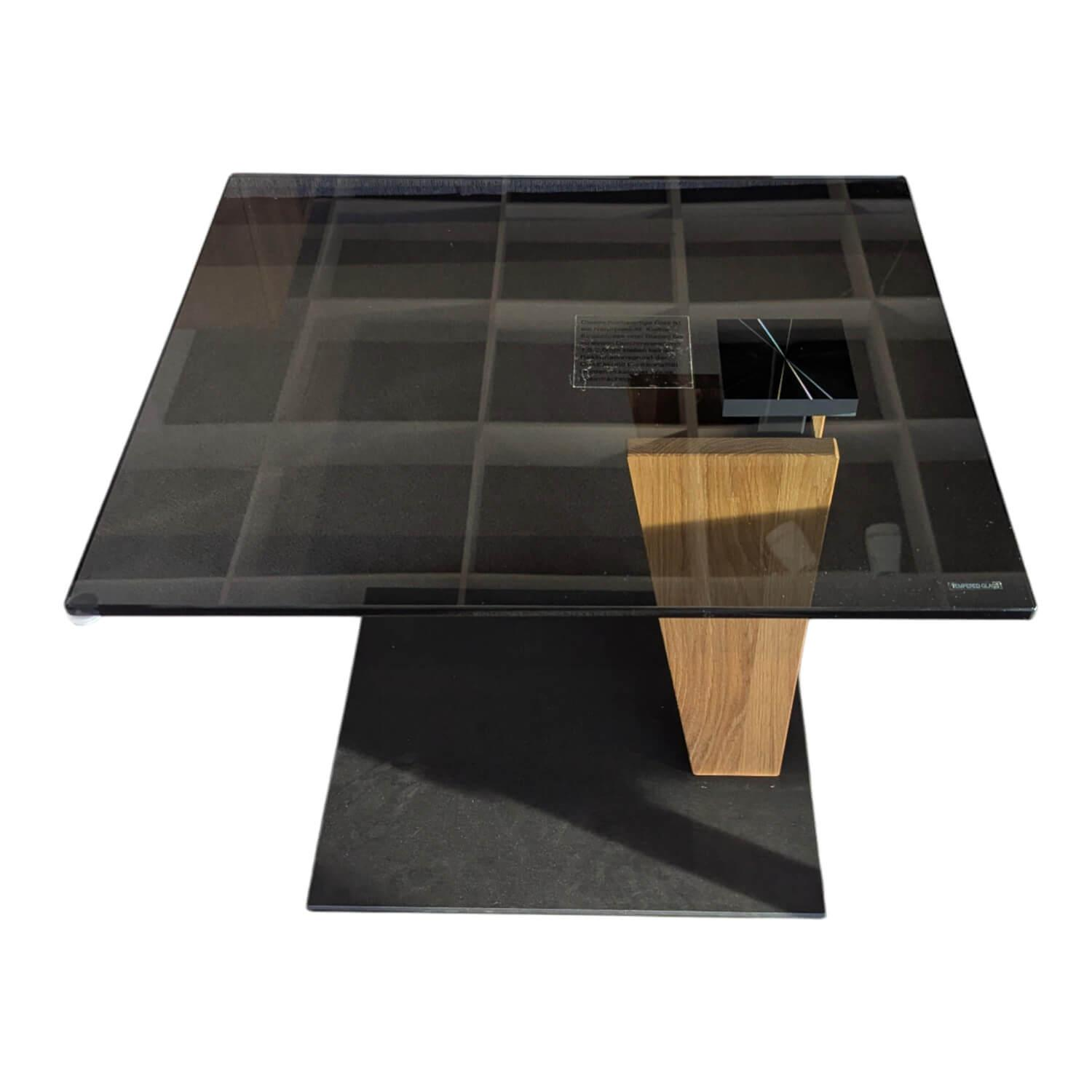 Vierhaus - Beistelltisch 5625-GPA-WEIX Platte Persolglas Grau Säule Wildeiche Geölt - 1