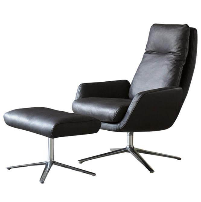 COR - Drehsessel Cordia Rücken Hoch Leder Semi 286 Schwarz Gestell Aluminium Poliert Mit Kippmechanik Und Hocker - 4