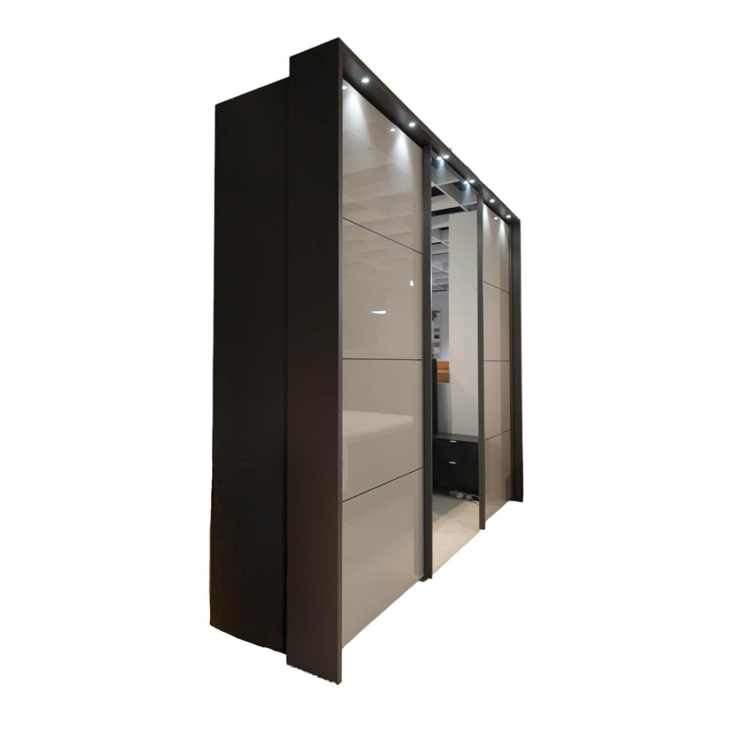Wiemann - Kleiderschrank KOS 120 Front Glas Kieselgrau Korpus Havan Grau Mitteltür Kristallspiegel - 1