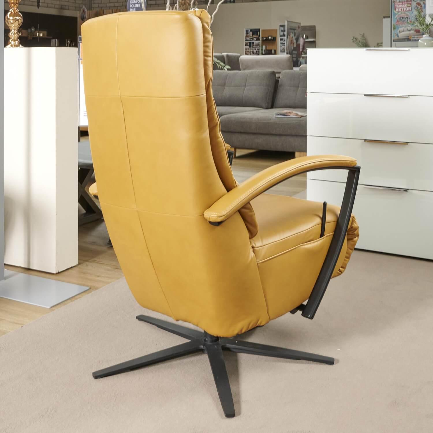 Polinova - Sessel Samira Bezug Leder Vivre Kurkuma Gelb Metallsternfuß Schwarz - 5