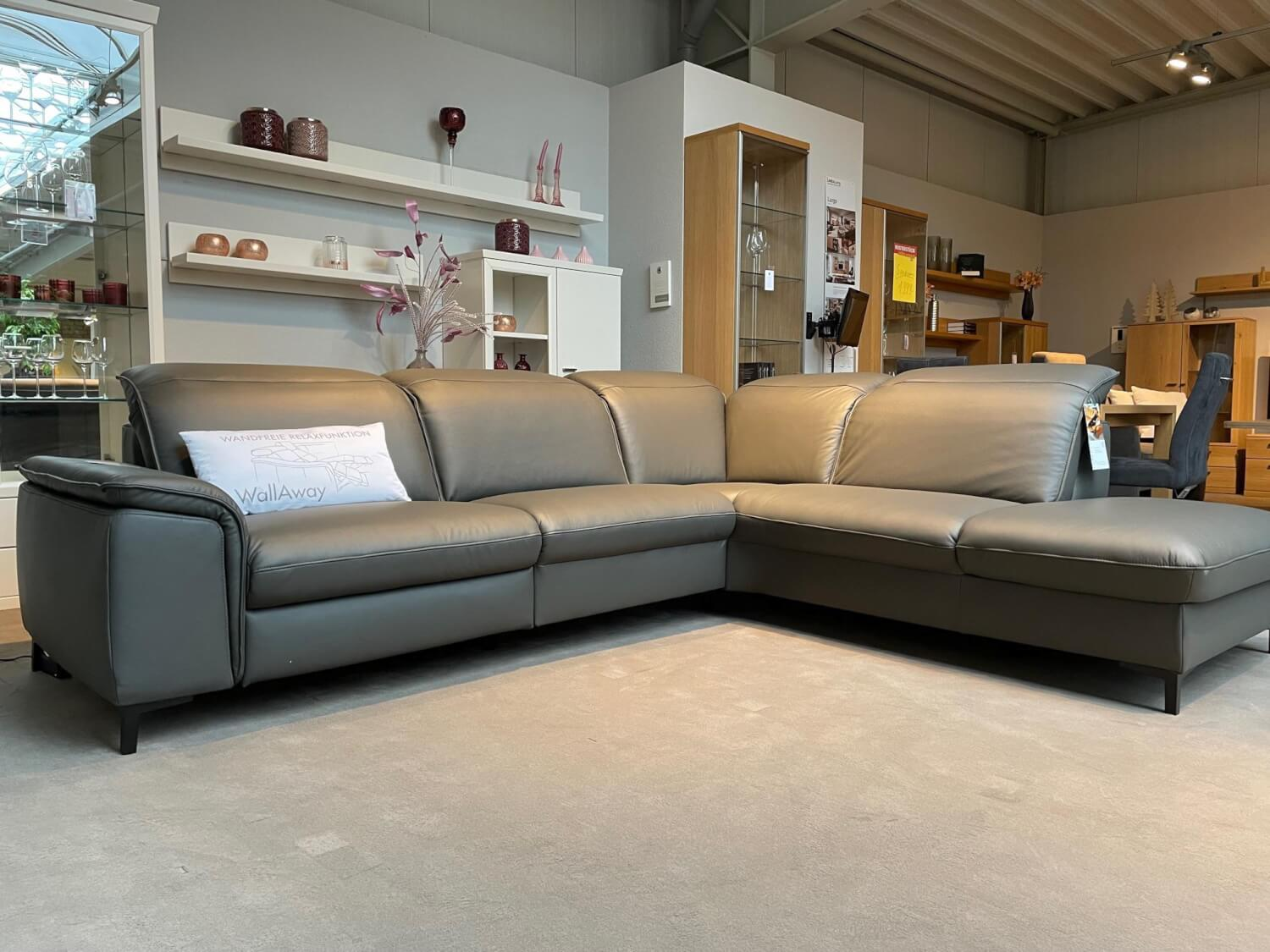 Polinova - Ecksofa Davos Leder L100 Torro Grau mit Relaxfunktion - 1