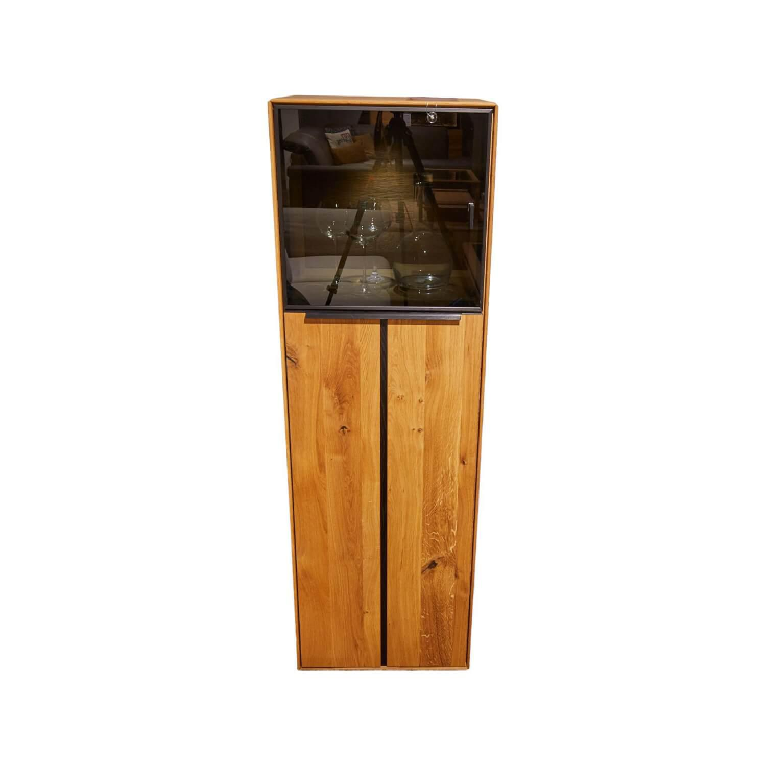 Decker - Highboard Valmondo Kendo Asteiche Natur Glas 7 Holz Front 22 Grau Special Inklusive LED-Einbaubeleuchtung Mit Funkdimmer - 1