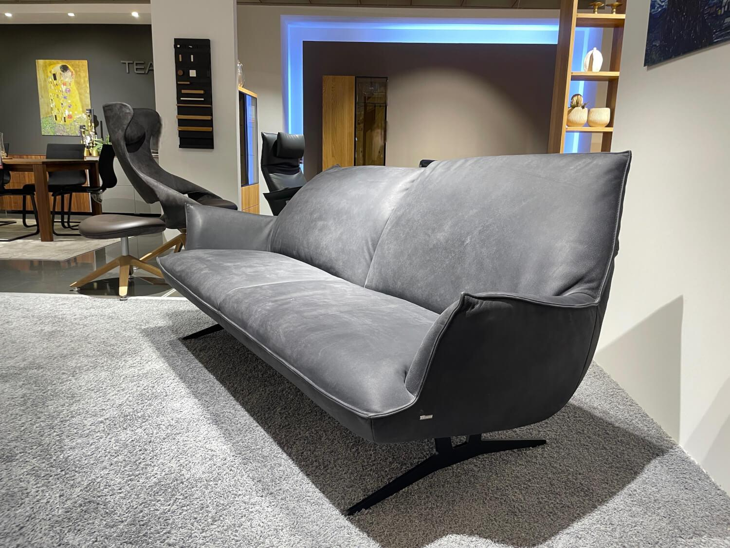 Koinor - Sofa Kingman R Leder A India Omega Grau Holzrahmen Nussbaum Geölt Füße Schwarz - 10