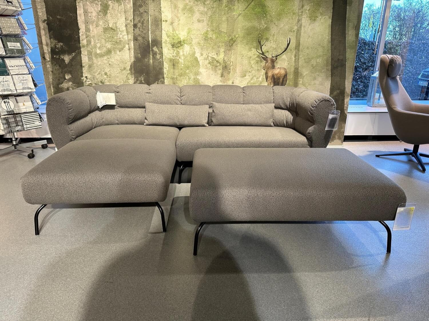 Brühl - Sofa Magnolia Stoff 5275 0096 Grau Füße Stahl Schwarz Pulverbeschichtet Inklusive Hocker - 5