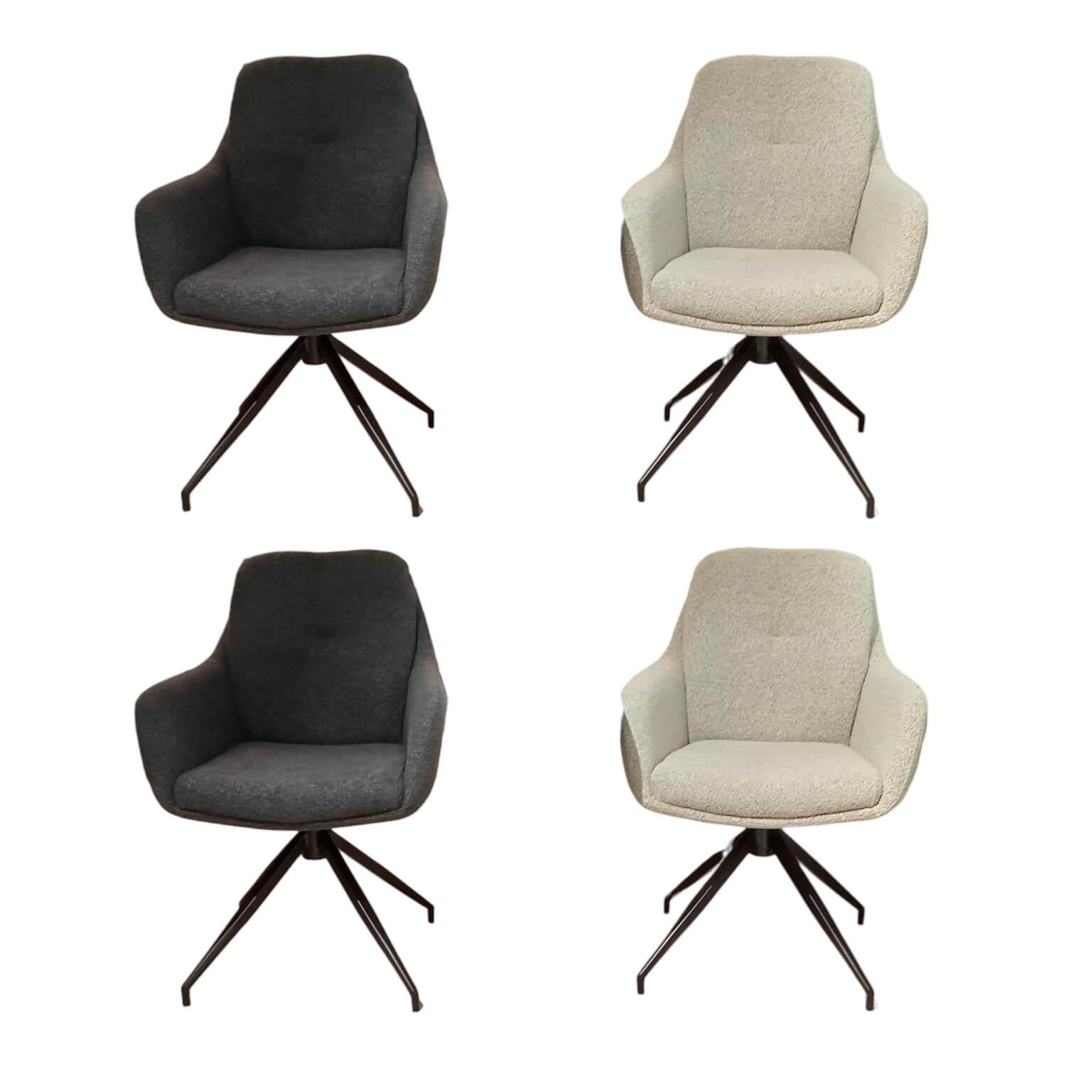 Raum.Freunde - 4er Set Armlehnstuhl Inke Stoff Boucle Ufo 067 Natur Beige Und 069 Grey Grau Drehgestell Eisen Schwarz - 1