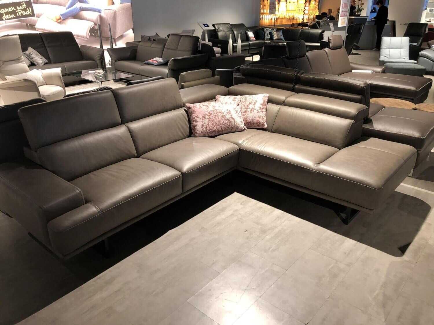 Cuoio - Ecksofa Capri Leder Grau mit Verstellbarkeit - 1