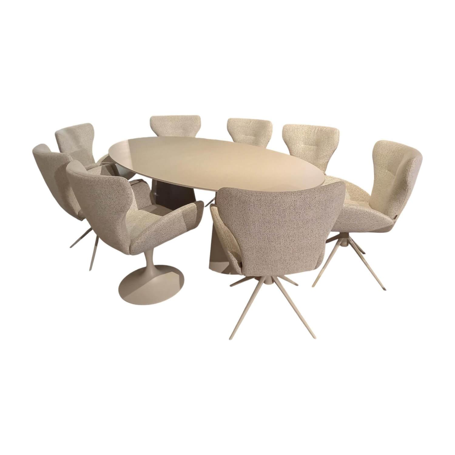 Musterring - Essgruppe JustB Esstischplatte Lack Seidengrau Stoff Bouclé Elegant Wish Champagne Beige - 1