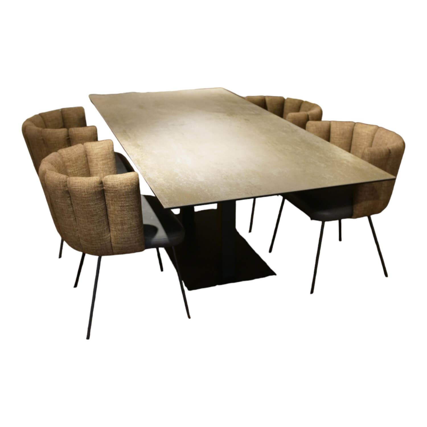 Tischgruppe Bestehend Aus Tisch Dado Platte Keramik Und KFF Stühle Gaia Bezug Sitz Leder Rawhide Black