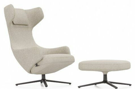 Sessel Grand Repos Stoff Nubia Elfenbein/Perle Gestell Aluminium Basic Dark mit Ottoman