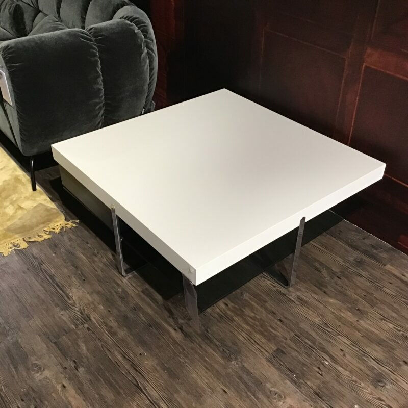 Hülsta - Couchtisch CT 240 Tischplatte Lack Weiß Ablage Glas Getönte Drehlade Strukturlack Anthrazit Gestell Chrom Glänzend - 5
