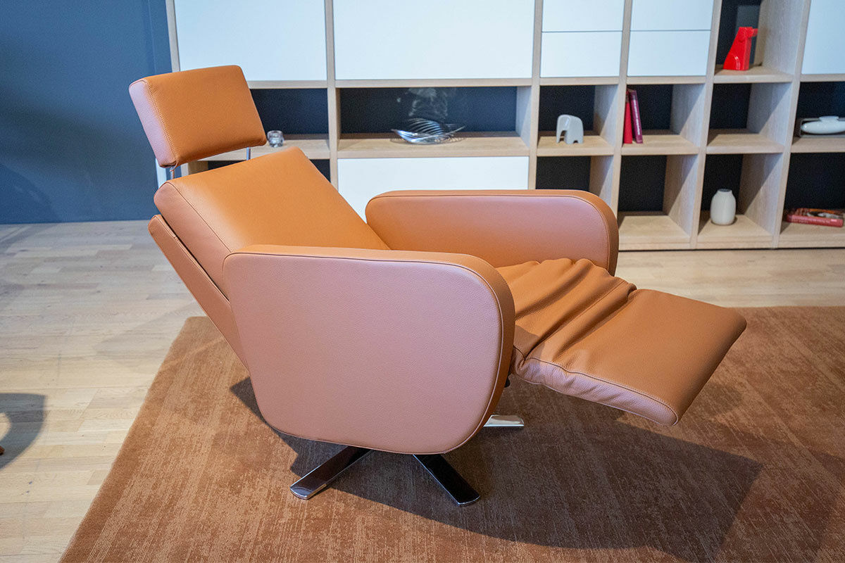 Strässle - Sessel Cubo Leder Rustica 70270 Nature Hellbraun Gestell Chrom mit 2 Motoren - 4