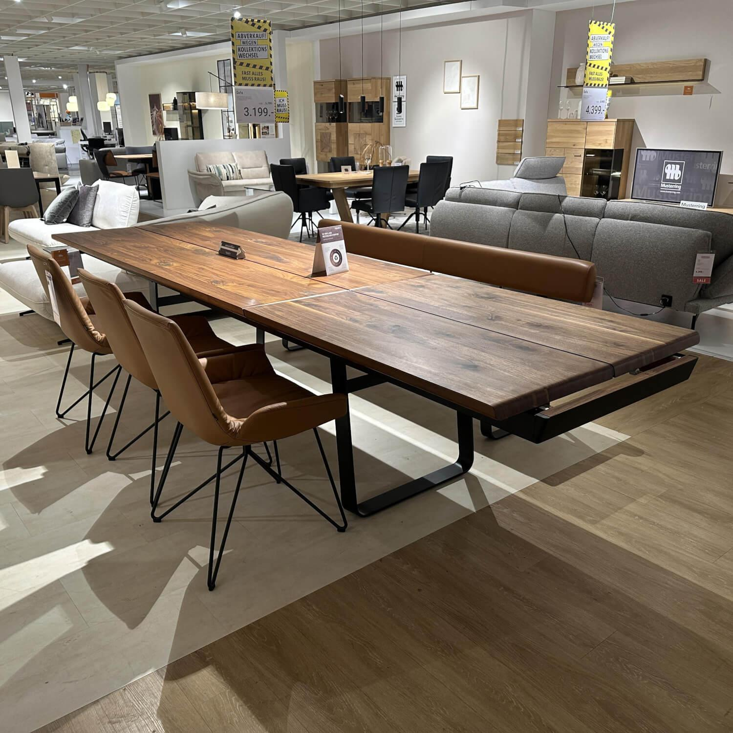 Team 7 - Essgruppe Nox Nussbaum Wildsortierung Leder Sepia Braun Gestell Schwarz Matt Tisch Ausziehbar - 7