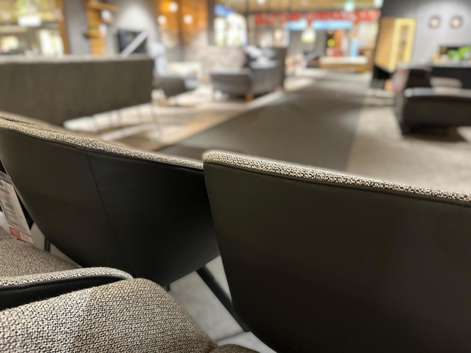 Wimmer - 6er Set Armlehnstuhl Wood Innen Stoff Q2 Curl 807 Außen Leder Colorado Anthrazit Gestell Metall Schwarzgrau - 4