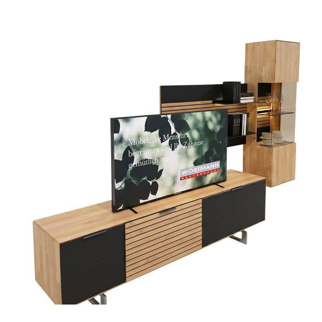 Wöstmann - Wohnwand WM 2320 Holz Kanadische Erle Massiv Natur Mit Mattglas Front Und Beleuchtung - 1