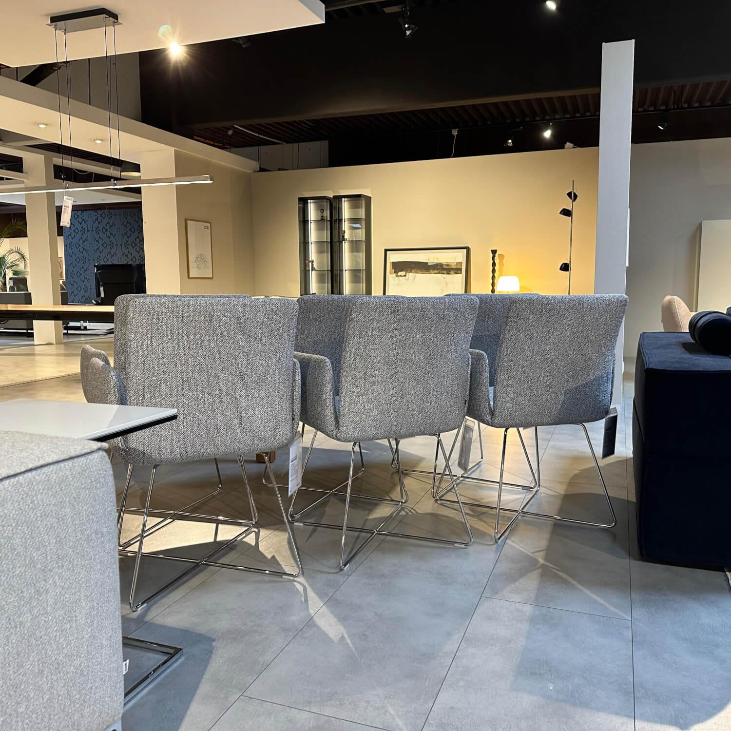 COR - 6er Set Armlehnstuhl Jalis 100541 Stoff 5012 Blau Ecru Drahtgestell Verchromt Mit Kunststoffgleitern - 4