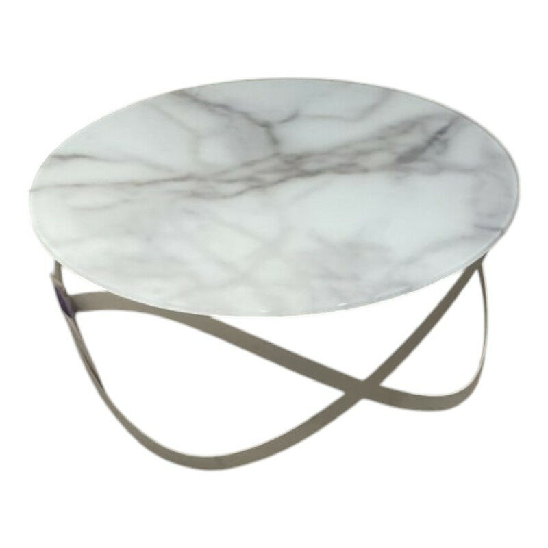 Ronald Schmitt Design - Couchtisch Candy Tischplatte Optiwhite Glas Nano Calacat Grau Weiß Gestell Flachstahl Pulverbeschichtet Weiß - 1