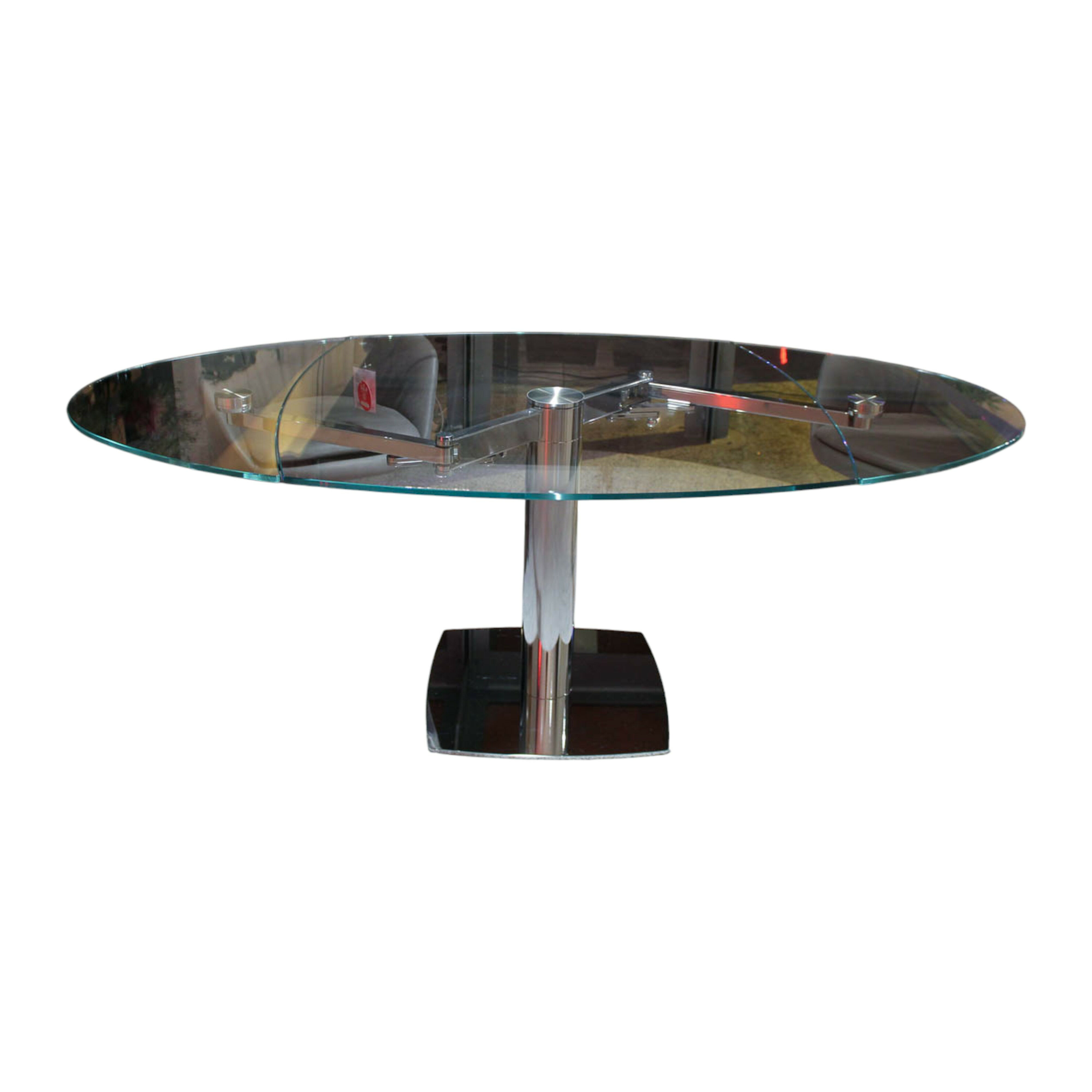 Draenert - Esstisch Titan Ausziehbar Platte Weißglas Klar Säule Hochglanz-Chrom - 1