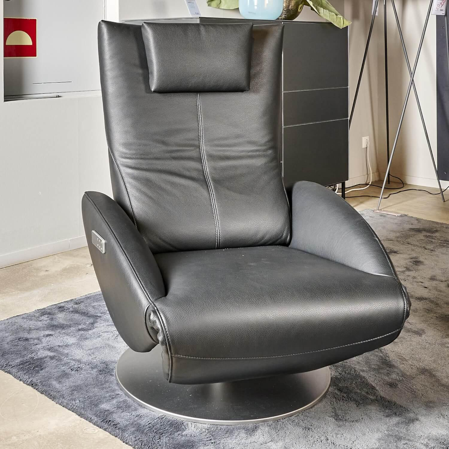 FSM - Relaxsessel Mate Mit Motorischer Verstellung Bezug Leder Living Black Drehteller Perlglanz - 12