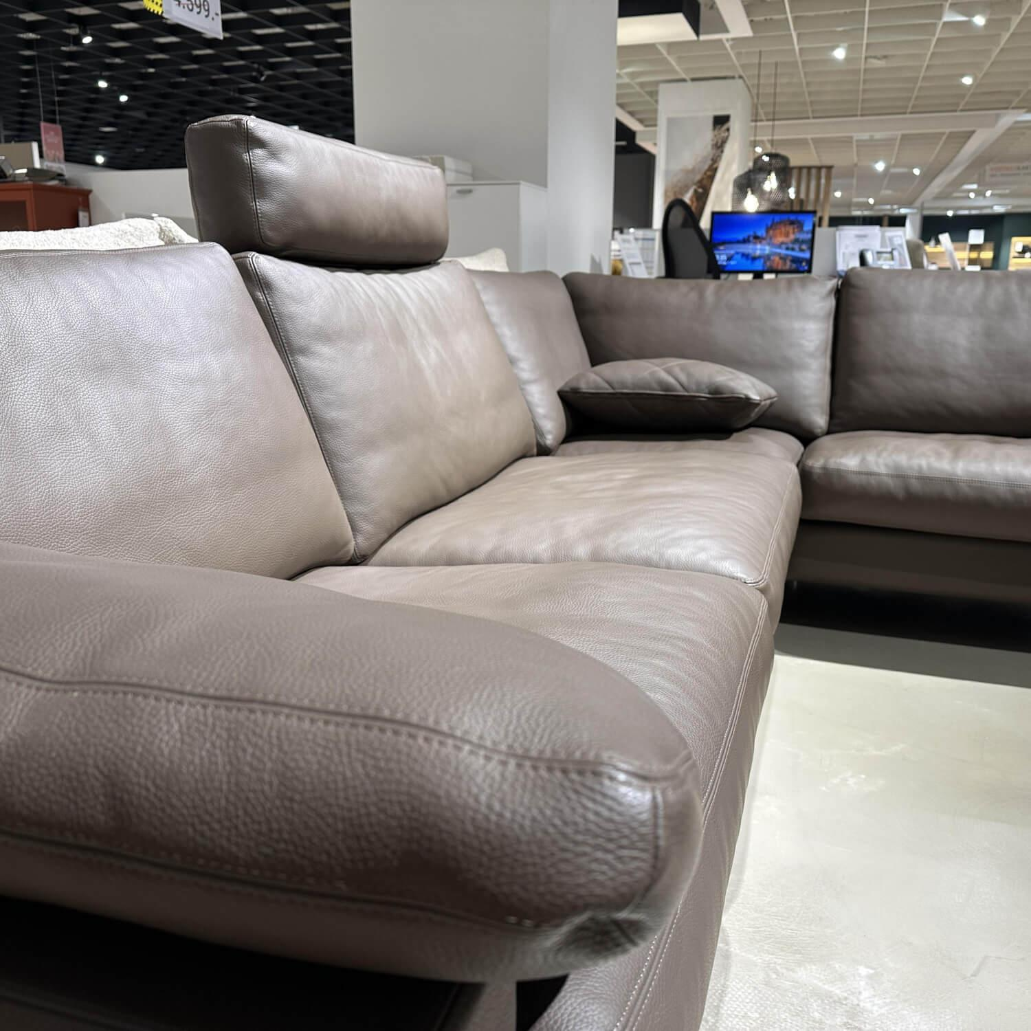 Erpo - Ecksofa Classics 500 Leder 43.860 Lava Grau Braun Metallfuß Rund Hochglanz - 4