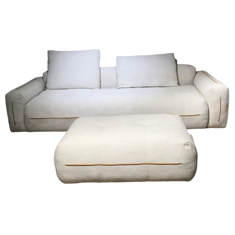 Rolf Benz - Sofa 452 Moyo Stoff 24.159 Kieselgrau Keder Leder Ockerbraun mit Hocker - 1