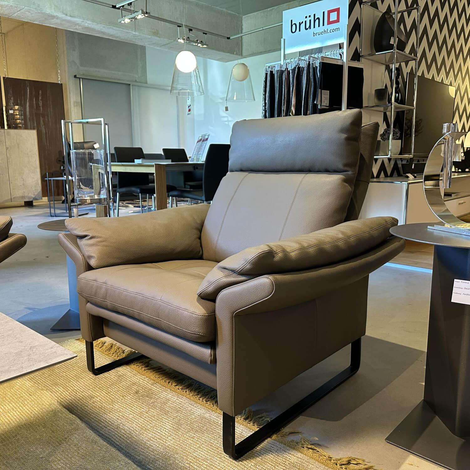 Erpo - Ecksofa Lucca Leder Loden 43 164 Braun Metallkufe Schwarz Inklusive Sessel Und Hocker - 6