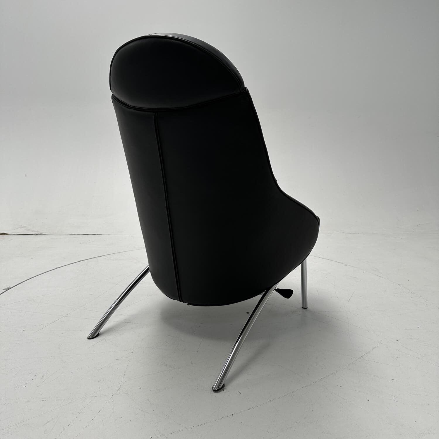 IP Design - Sessel Rocky Bezug Leder Galaxy Schwarz Untergestell Rundrohr Chrom Glanz Mit Ausziehbarer Fuß- Und Beinauflage - 6