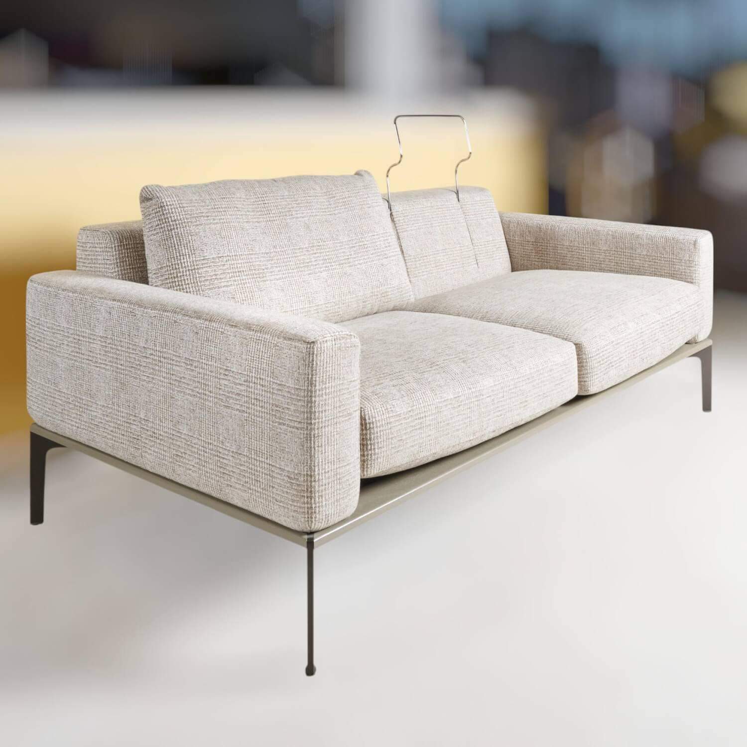 Bielefelder Werkstätten - Sofa Spirit 2 80 Stoff Scott BW 1769 272 Creme Beige Grau Füße Metall Beige Grau Mit Schmalen Armlehnen Und Armlehnkissen - 12