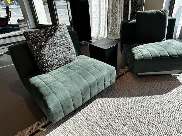 Minotti - 2er Set Sessel Twiggy Leder Nabuk 30 Malachite Grün Basis Aluminium Black Coffee Schwarz Braun Mit Beistelltisch - 3