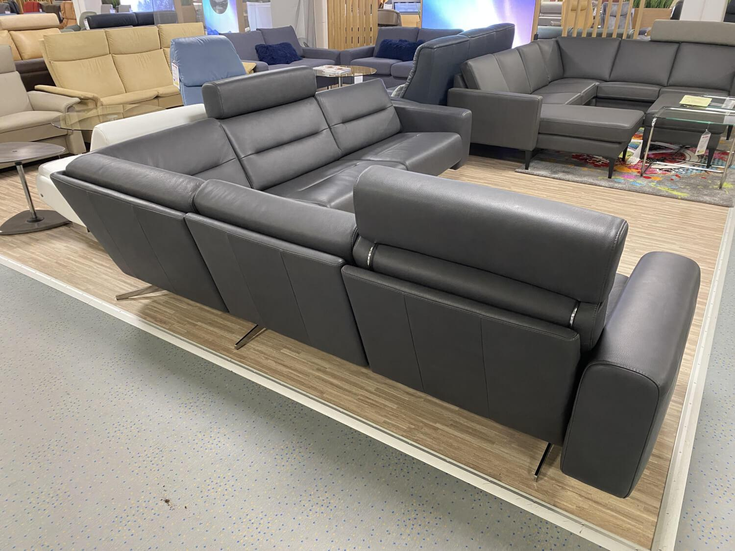 Stressless - Ecksofa Stella Leder Noblesse Grey Dunkelgrau Fuß Metallkufe Chrom Mit Breite Armteile Und 2 Kopfstützen - 8