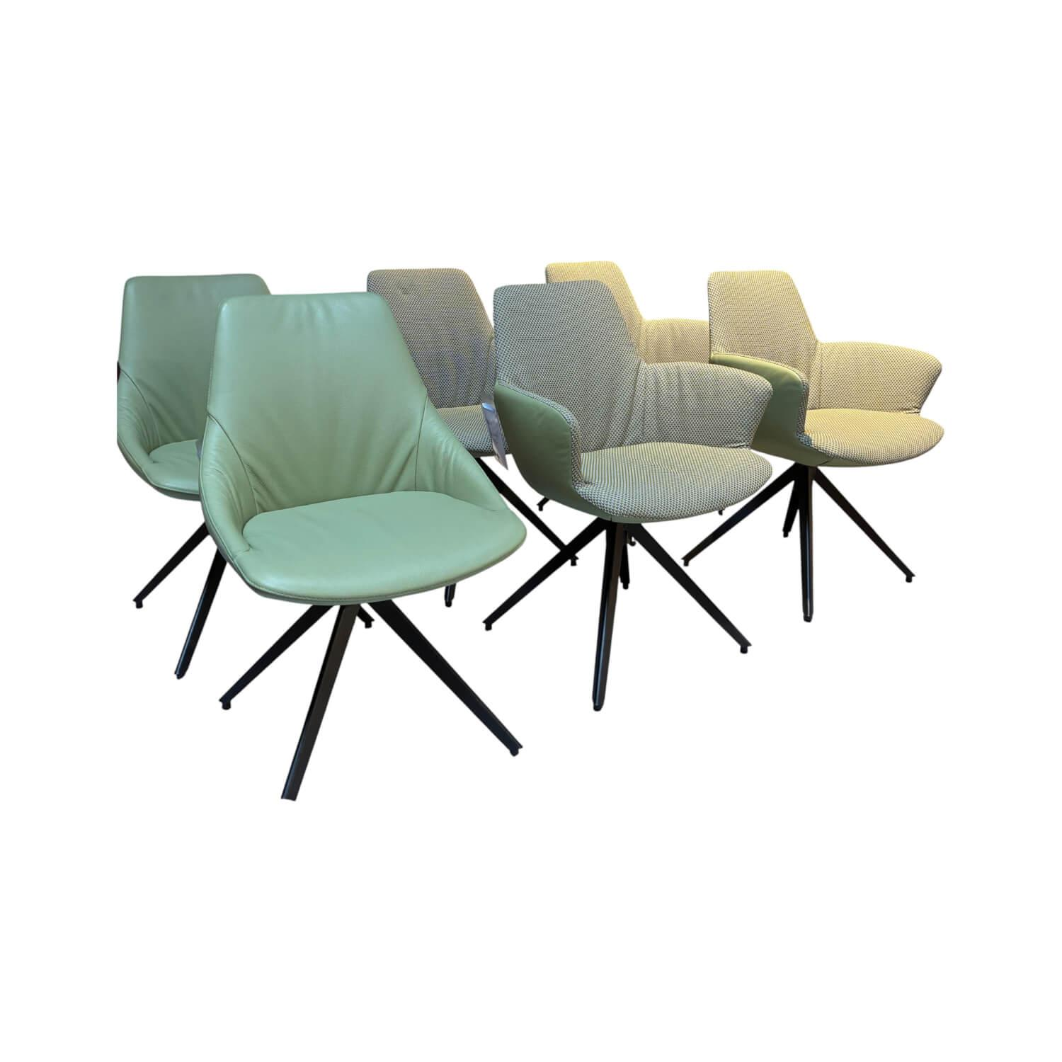 Bert Plantagie - 6er-Set Stuhl Maple Stativ Leder Tendens LD0038 Pistache Grün Stoff Daffodil 06 Grape Beige Gestell Metall Anthrazit - 1