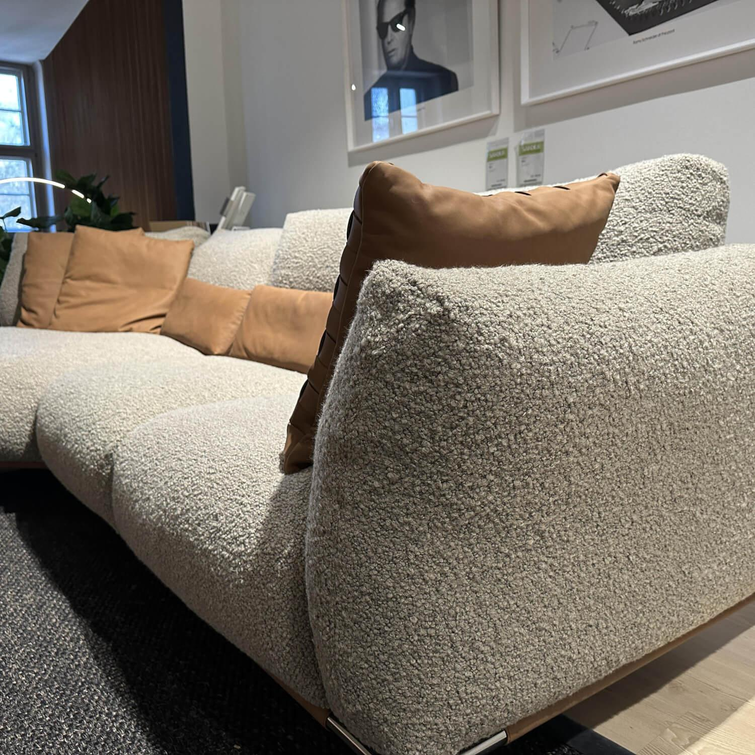 Cierre - Polstergruppe Stoff Smilla 11 Grau Beige Gestell Chrom Schwarz Mit Leder Pelle Setanil 76 Braun Mit Kissen - 4