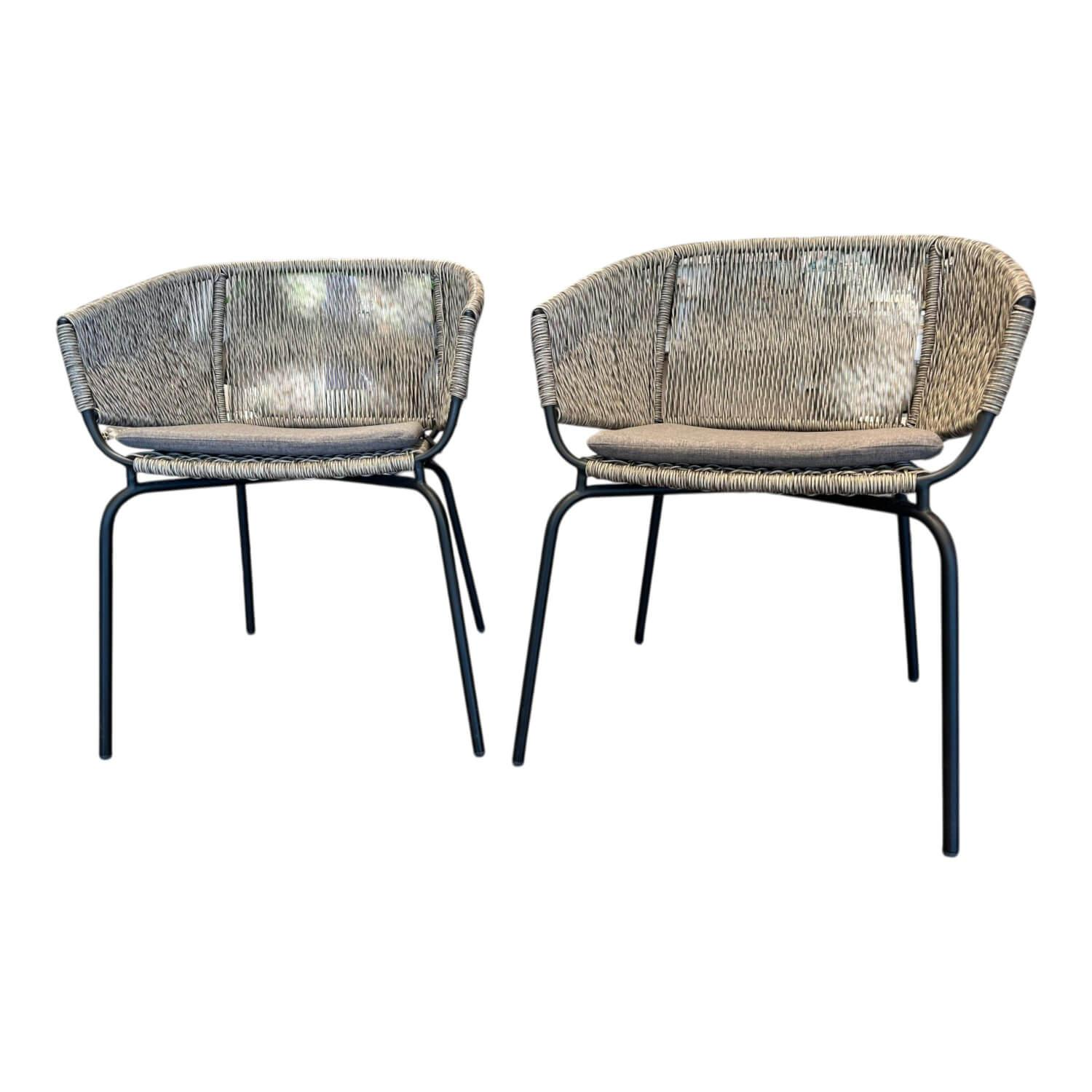 Lambert - 2-er Set Outdoor Stuhl Delphi Stoff Wicker-Kordel Natur Melange Stahlrohr Pulverbeschichtet - 1